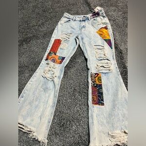 Vintage  Jeans 80s 70s Patchwork Denim Pants Statement Boho Festival Y2K size 11